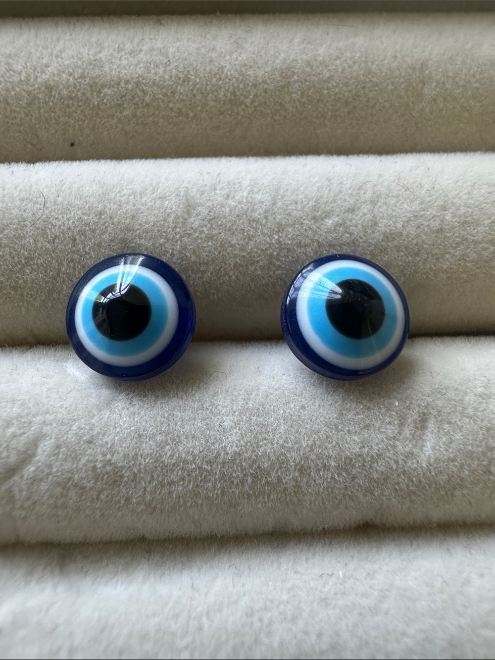 Blue Evil Eye Glass Cabochon Stud Earrings